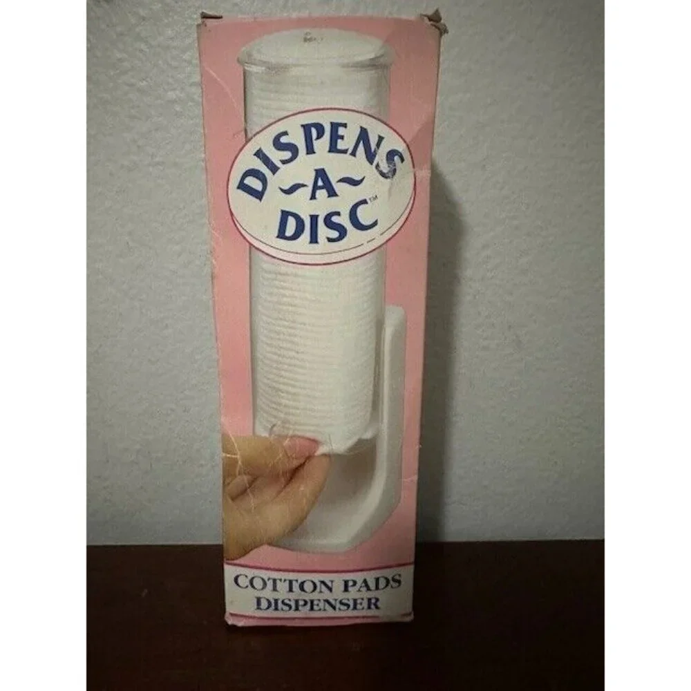 Dispens A Disc Vtg Cotton Rounds Pads Holder Dispenser Lid Makeup Remover NOS
